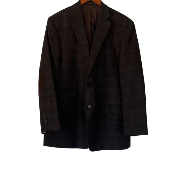 Ralph Lauren Wool Brown Windowpane 2 Button Double Vent Elbow Patch Blazer 42R - Picture 2 of 12